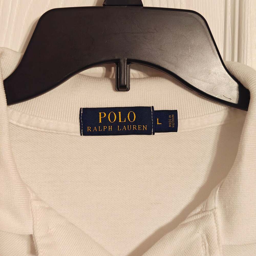 Polo Ralph Lauren Men's White and Blue/Black Striped Short Sleeve Polo Size L - Picture 2 of 7